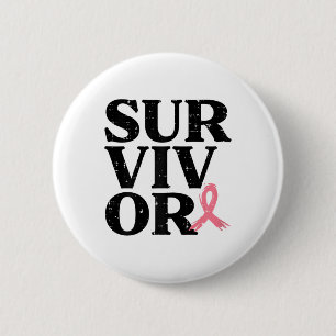 Pink Ribbon Warrior Breast Cancer Awareness Women 6 Cm Round Badge
