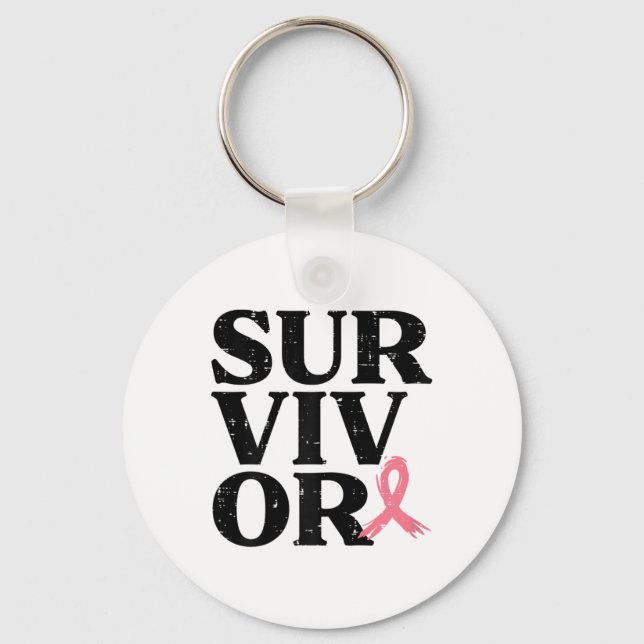 Pink Ribbon Warrior Breast Cancer Awareness Women  Key Ring (Front)