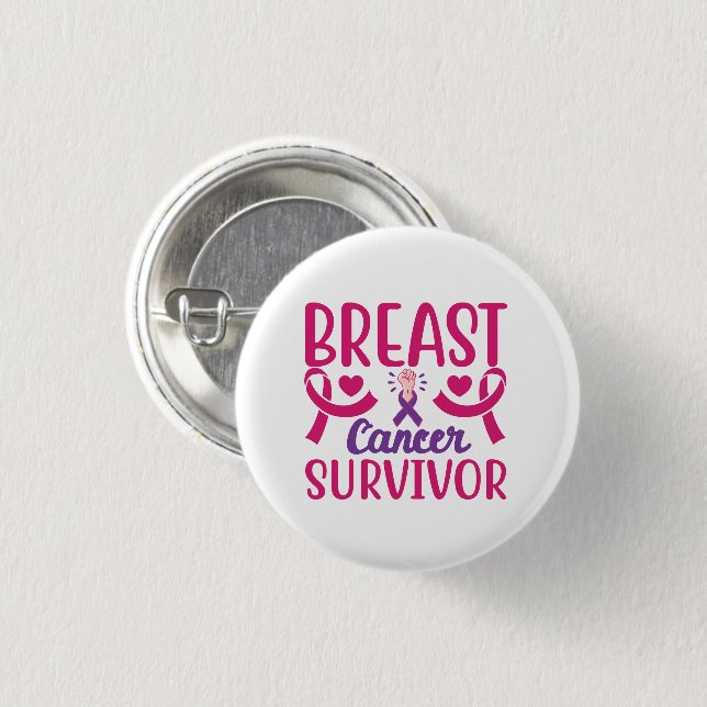 Pink Ribbon Warrior Chemo Breast Cancer Survivor B 3 Cm Round Badge (Front & Back)