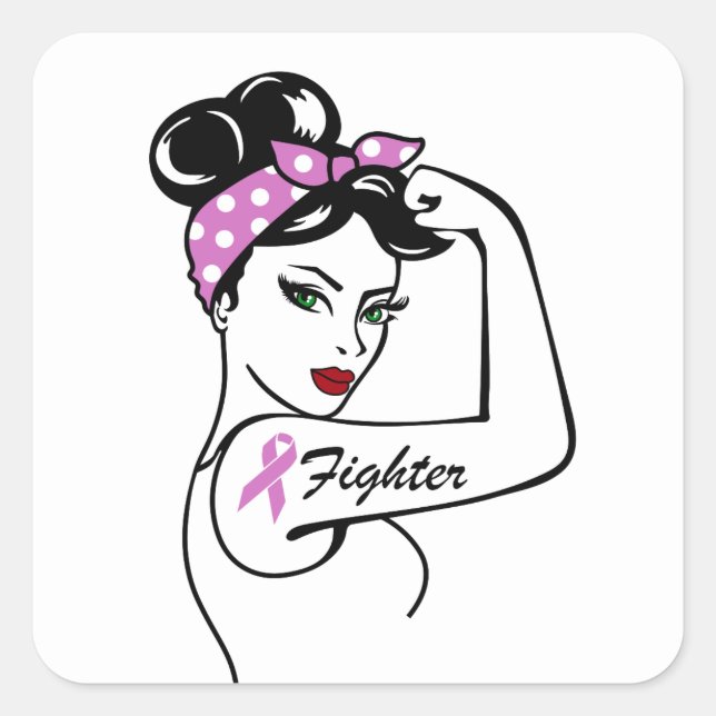 Pink Ribbon Warrior Survivor Breast Cancer Fighter Square Sticker (Front)