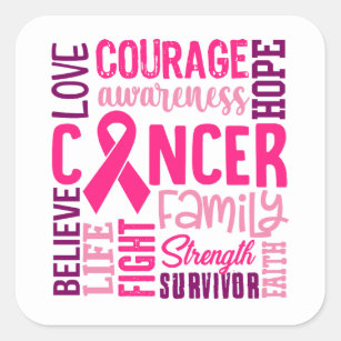 Pink Ribbon Warrior Survivor Fighter Breast Cancer Square Sticker