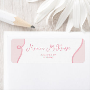 Pink ribbon wavy minimalist Return Address Label