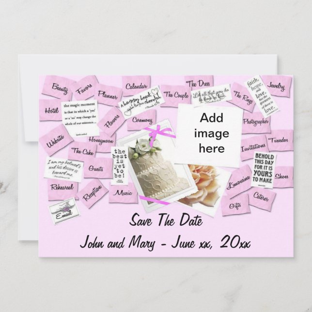 Pink Ribbon, Wedding Cake Save The Date (Front)
