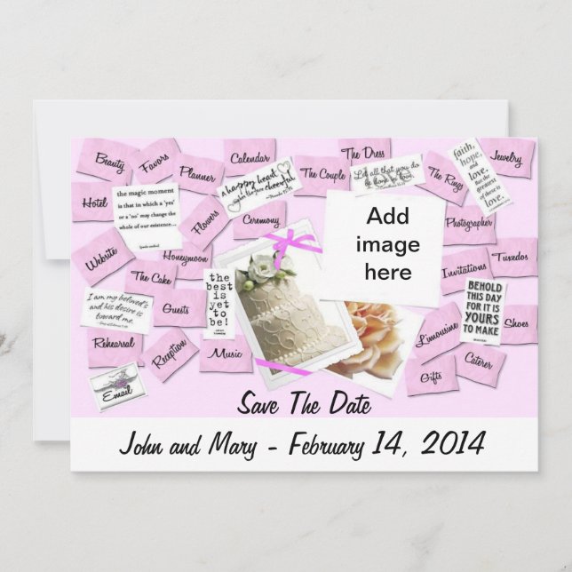 Pink Ribbon, Wedding Cake Save The Date (Front)