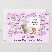 Pink Ribbon, Wedding Cake Save The Date Postcard