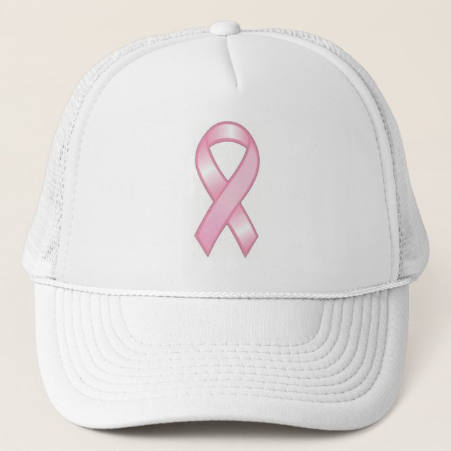 Pink Ribbon White Mesh Breast Cancer Awareness Cap (Front)