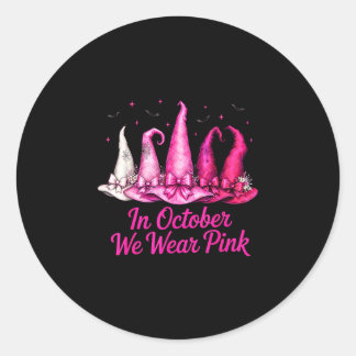 Pink ribbon witch hat breast cancer halloween classic round sticker