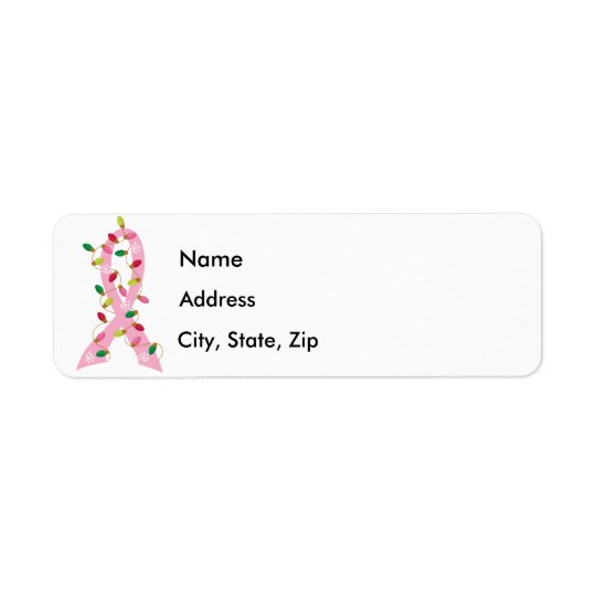 Pink Ribbon With Christmas Lights Breast Cancer Return Address Label