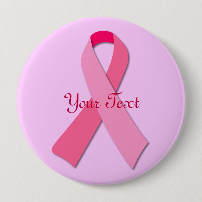 Pink Ribbon with Custom Text 10 Cm Round Badge (Front)