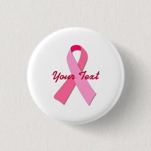 Pink Ribbon with Custom Text 3 Cm Round Badge
