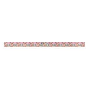 Pink Ribbon with Deer  Satin Ribbon