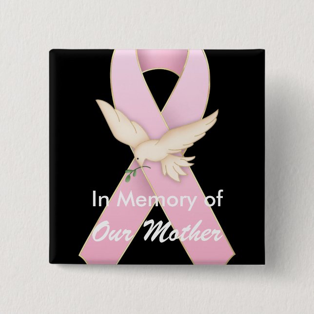 Pink Ribbon with Dove ~ Customisable Button (Front)