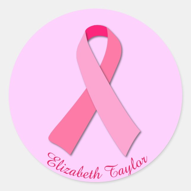 Pink Ribbon with Editable Custom Curved Text Classic Round Sticker (Front)