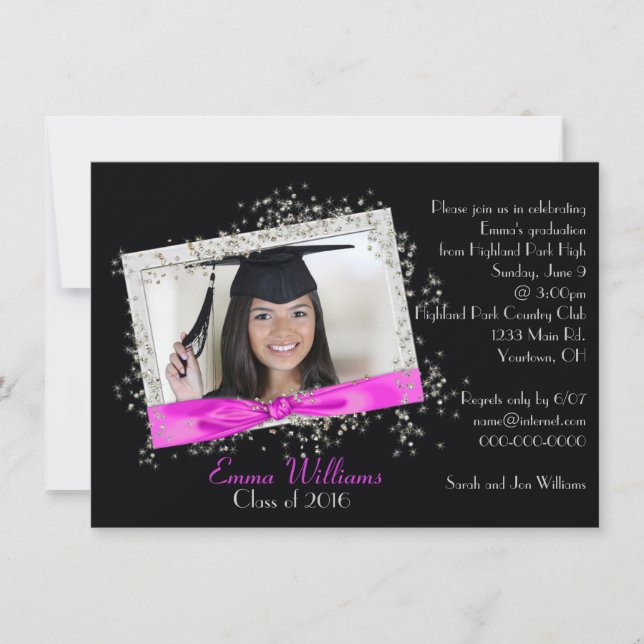 Pink Ribbon with Glitter Graduation Invitation (Front)