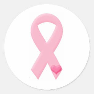 Pink Ribbon with Heart Classic Round Sticker