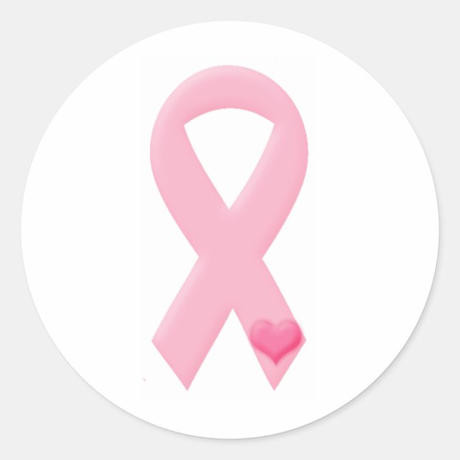 Pink Ribbon with Heart Classic Round Sticker (Front)