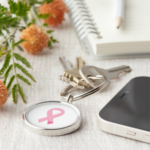 Pink Ribbon with Heart Key Ring