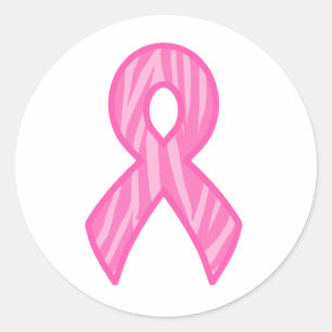 Pink Ribbon with Tiger Print Background Classic Round Sticker