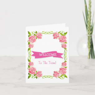 Pink Ribbon with White Border Cute Welcome Card