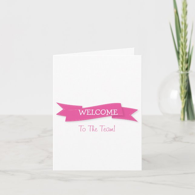 Pink Ribbon with White Border Cute Welcome Card (Front)
