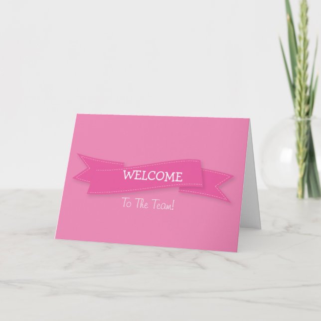Pink Ribbon with White Border Cute Welcome Card (Front)