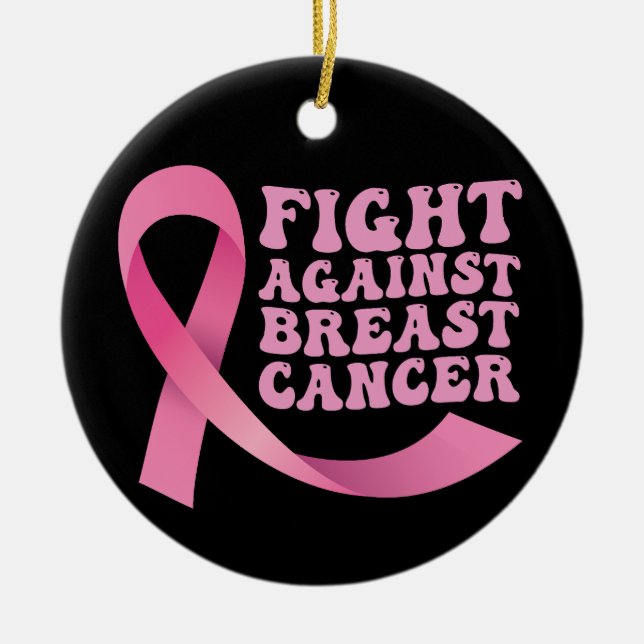 Pink Ribbon Women Cancer Awareness Breast Cancer  Ceramic Tree Decoration (Front)