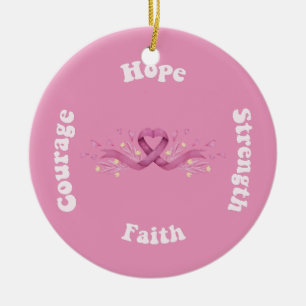 Pink Ribbon Women Cancer Awareness Breast Cancer  Ceramic Tree Decoration
