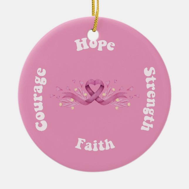 Pink Ribbon Women Cancer Awareness Breast Cancer  Ceramic Tree Decoration (Front)