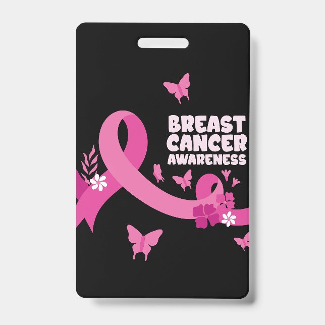 Pink Ribbon Women Cancer Breast Cancer Awareness  ID Badge (Front)