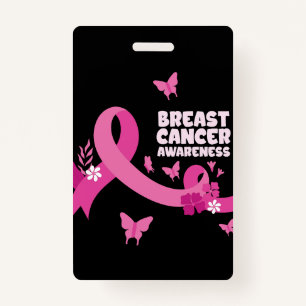 Pink Ribbon Women Cancer Breast Cancer Awareness  ID Badge