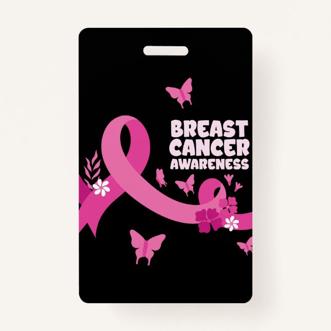 Pink Ribbon Women Cancer Breast Cancer Awareness  ID Badge (Front)