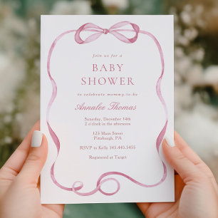 Pink Ribbons and Bows Girl Baby Shower Invitation