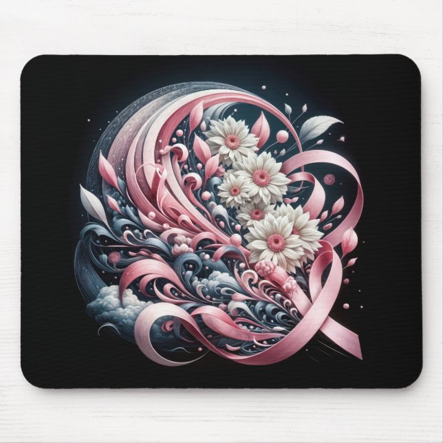 Pink Ribbons and Daisies Mouse Mat (Front)