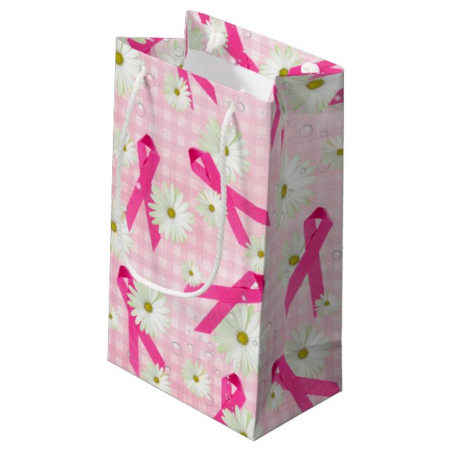 Pink Ribbons and Daisies Small Gift Bag (Back Angled)