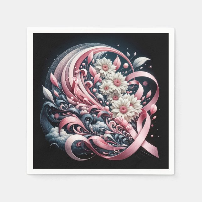 Pink Ribbons and Daisy Bouquet Napkin (Front)