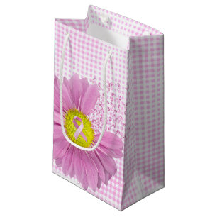 Pink Ribbons and Daisy On Gingham Small Gift Bag