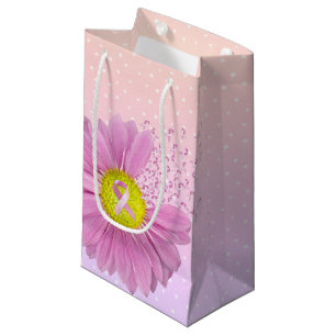 Pink Ribbons and Daisy On Polka Dots Small Gift Bag