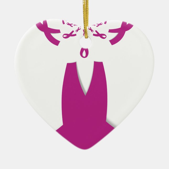 Pink Ribbons Breast Cancer Awareness Art Print Ceramic Tree Decoration (Front)