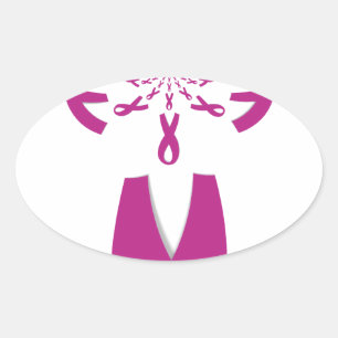 Pink Ribbons Breast Cancer Awareness Art Print Oval Sticker