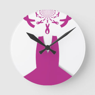 Pink Ribbons Breast Cancer Awareness Art Print Round Clock