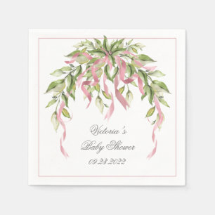 Pink Ribbons Elegant Personalised Baby Shower Napkin