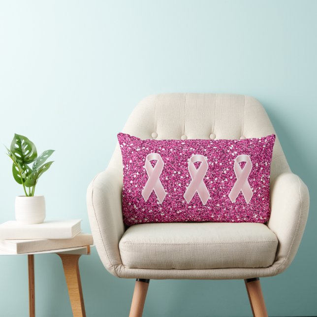 Pink Ribbons & Faux Glitter Lumbar Cushion (Chair)