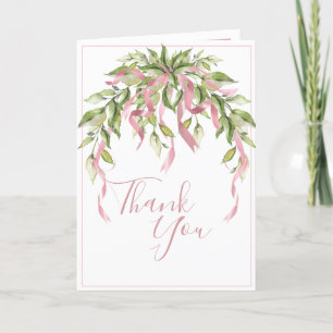 Pink Ribbons Greenery Elegant  Thank You Card