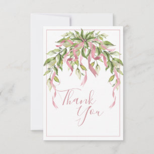 Pink Ribbons Greenery Elegant  Thank You Card
