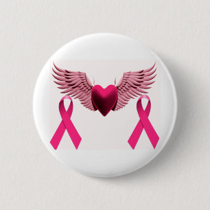 Pink Ribbons & Heart of Love & Support 6 Cm Round Badge