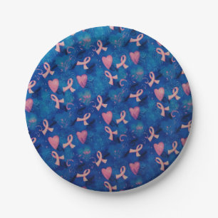 Pink Ribbons & Pink Hearts Paper Plates