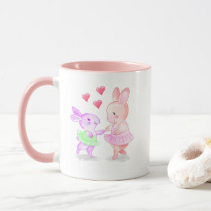 Pink Rim & Handle Mug Dancing Bunnies Tutu
