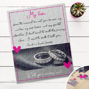 Pink Rings Marriage Proposal Will You Marry Me Jigsaw Puzzle