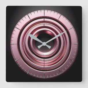 pink rings square wall clock
