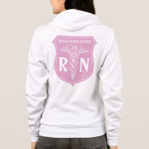 Pink RN nurse hoodie with caduceus symbol